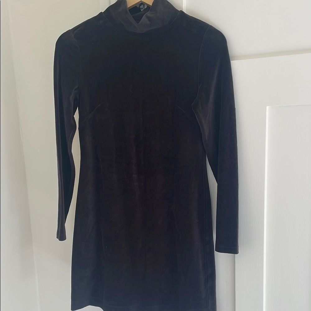Everlane Velour Velvet Mock Neck Long Sleeve Shift Sweater Dress | S - Picture 3 of 7